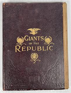 Books including "Giants of the Republic 1895" and 1871 Map book by McNally titled "Improved System of Geography for Schools, Academies and Seminairies"