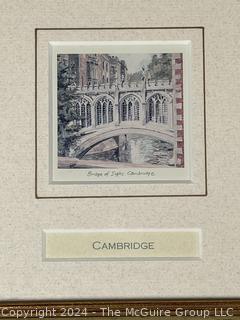 Framed Under Glass of Three (3) Prints of Cambridge, England. 6 x 13”