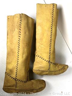 Hand Sewn Doe Skin Leather Moccasin Boots 
