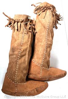 Hand Sewn Leather Moccasin Boots With Fringe 