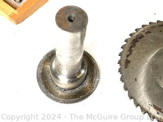 Grouping of Machinist Tools including Schnelltaster System Kroplin 0-5 mm 0,025 mm Germany Metrology Micrometer, Stanley #59 Doweling Jig & Crimping Tool Made by the Daniel's Manufacturing Co. 