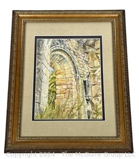 Framed Under Glass Watercolor of Stone Arch.  14 x 17”