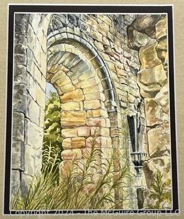 Framed Under Glass Watercolor of Stone Arch.  14 x 17”