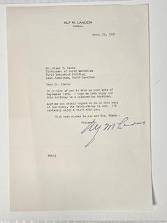 1962 Letter Signed by Alf M. Landon, Governor of Kansas and U.S. Presidential Candidate in 1936