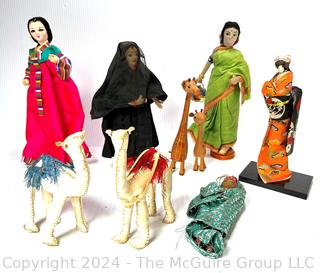 Collection of Souvenir Dolls and Leather Camels