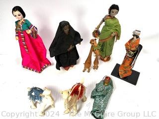 Collection of Souvenir Dolls and Leather Camels