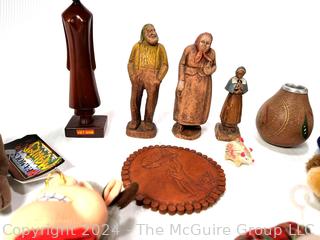 Group of Dolls and Carved Wooden Figurines