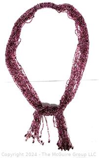 Purple Glass Bead Lariat Wrap Tassel Necklace