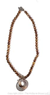 Faceted Bead Necklace with Foil Work Pendant