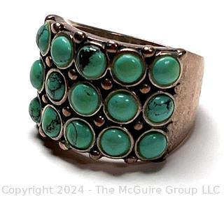 Petit Point Turquoise and Sterling Silver Ring