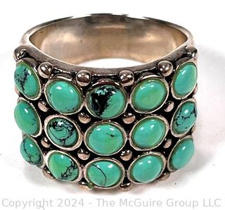 Petit Point Turquoise and Sterling Silver Ring