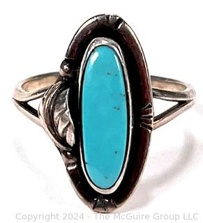 Sterling Silver with Turquoise Center Ring with Stamp Mark 