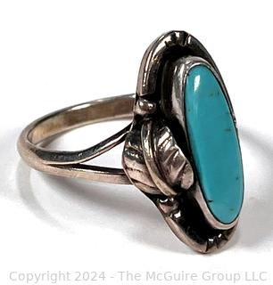 Sterling Silver with Turquoise Center Ring with Stamp Mark 