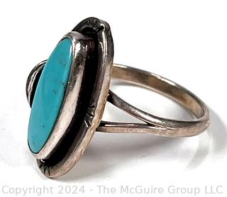 Sterling Silver with Turquoise Center Ring with Stamp Mark 