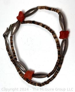 Shell Necklace with Red Beads.