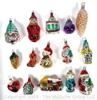 Fifteen (15) Figural Mercury Glass Christmas Ornaments Made in Poland  