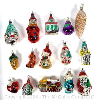 Fifteen (15) Figural Mercury Glass Christmas Ornaments Made in Poland  