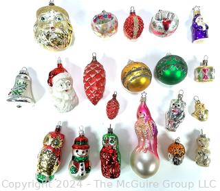 Group of Figural and Ball Mercury Glass Christmas Ornaments Made in Poland