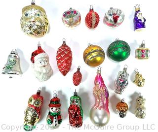 Group of Figural and Ball Mercury Glass Christmas Ornaments Made in Poland