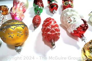 Group of Figural and Ball Mercury Glass Christmas Ornaments Made in Poland