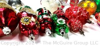 Group of Figural and Ball Mercury Glass Christmas Ornaments Made in Poland