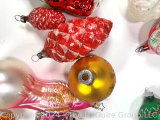 Group of Figural and Ball Mercury Glass Christmas Ornaments Made in Poland