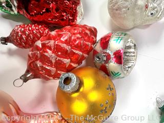 Group of Figural and Ball Mercury Glass Christmas Ornaments Made in Poland