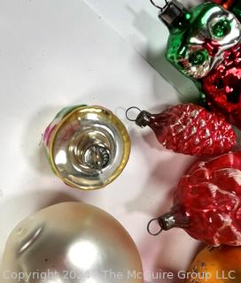 Group of Figural and Ball Mercury Glass Christmas Ornaments Made in Poland