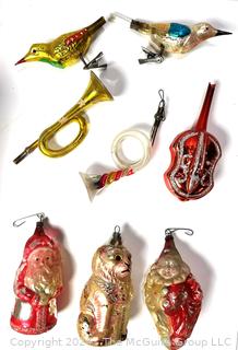 Eight (8) Figural and Hand Blown Figural Mercury Glass Christmas Ornaments 