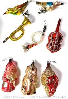 Eight (8) Figural and Hand Blown Figural Mercury Glass Christmas Ornaments 