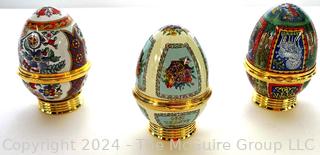 Three (3) Annual Halcyon Days Egg Enamel Trinket Boxes, Made in England