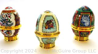 Three (3) Annual Halcyon Days Egg Enamel Trinket Boxes, Made in England