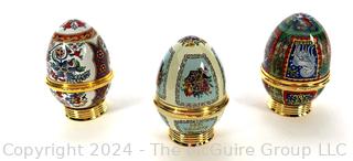 Three (3) Annual Halcyon Days Egg Enamel Trinket Boxes, Made in England