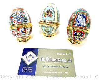 Three (3) Annual Halcyon Days Egg Enamel Trinket Boxes, Made in England