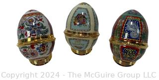 Three (3) Annual Halcyon Days Egg Enamel Trinket Boxes, Made in England