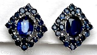 Sterling Silver with Sapphires Pierced Earrings