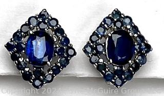 Sterling Silver with Sapphires Pierced Earrings