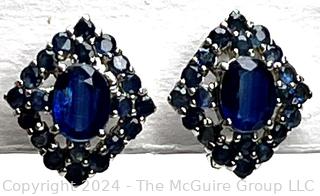 Sterling Silver with Sapphires Pierced Earrings