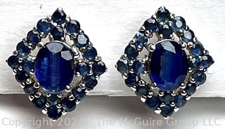 Sterling Silver with Sapphires Pierced Earrings