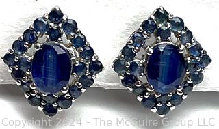 Sterling Silver with Sapphires Pierced Earrings