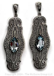 Art Deco Blue Topaz in Filigree Mounting  