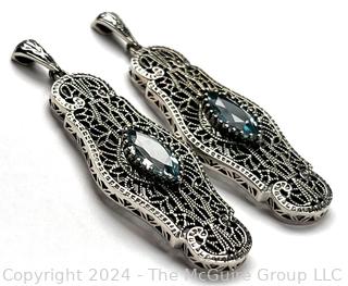 Art Deco Blue Topaz in Filigree Mounting  