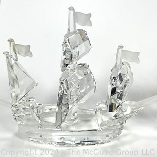 Three Swarovski Crystal Figures: Dog, Horse and Tall Sailing Ship