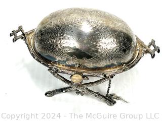 Edwardian Silver Plated Turnover Dish with Tilting Cover 