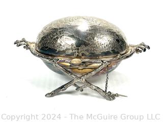 Edwardian Silver Plated Turnover Dish with Tilting Cover 