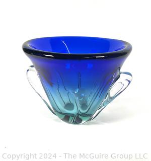 Blue Seguso Murano Heavy Glass Art Glass Vase 