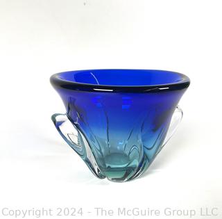 Blue Seguso Murano Heavy Glass Art Glass Vase 