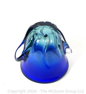 Blue Seguso Murano Heavy Glass Art Glass Vase 