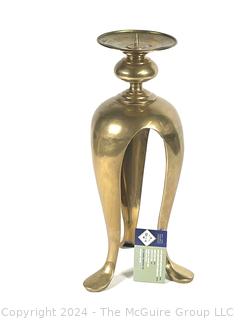 Massive Queen Anne Style Brass Candlestick with Cabriole Legs