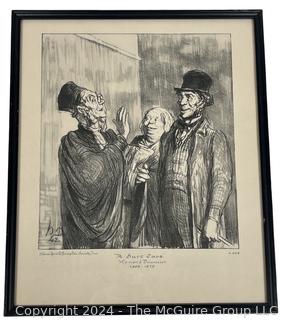 Framed Under Glass Lithograph Titled "A Sure Case" by Honore Daumier From The Court Series.  10" x 12"